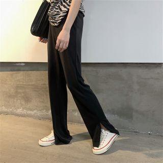 Plain Straight-leg Pants Black - One Size