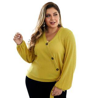 V-neck Tie Front Ribbed Blouse