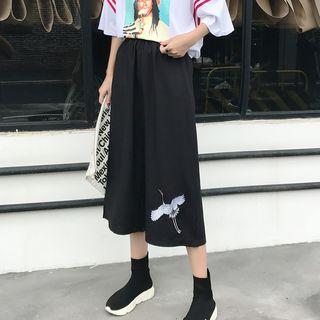 Cropped Embroidery Wide-leg Pants