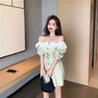 Off Shoulder Lace Puff-shoulder Cargo Dress
