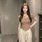 Short-sleeve Button-up Slim Fit T-shirt / Wide Leg Pants