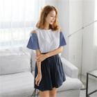 Cutout-shoulder Pinstripe-sleeve Top
