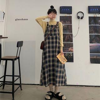 Plaid Overall Dress / Turtleneck Top