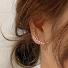 Rhinestone Faux Pearl Earring 1 Pair - Silver Earrings - Gold - One Size