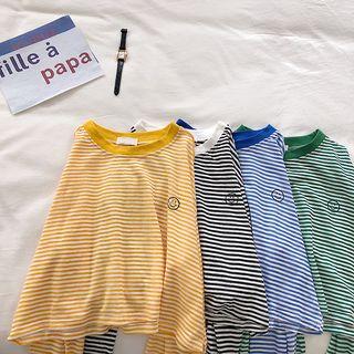 Picture Print Color-block Striped Long-sleeve Top