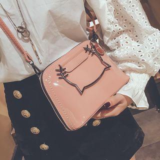 Cat Shaped Handle Patent Shoulder Bag
