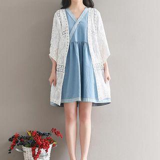 Embroidered 3/4 Sleeve Light Coat