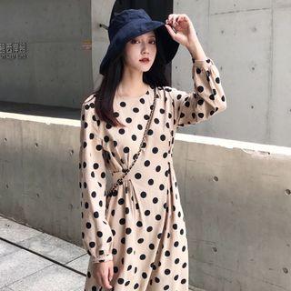 Dot Long-sleeve Slim-fit Dress As Figure - One Size