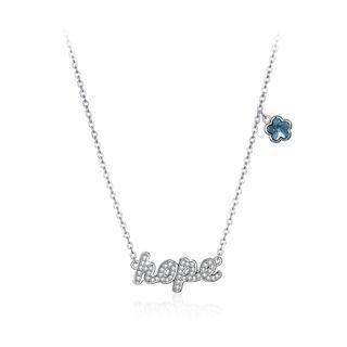 925 Sterling Silver Fashion Letter Hope And Blue Flower Necklace With Austrian Element Crystal Silver - One Size