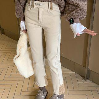 High-waist Fleece Panel Cropped Straight Leg Jeans