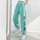 High-waist Gathered Cuff Lettering Pants
