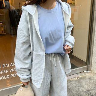 Kangaroo Ribbed Zip-up Hoodie