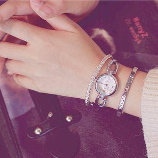 Set: Roman Numeral Bracelet Watch + Bracelet + Lettering Bangle