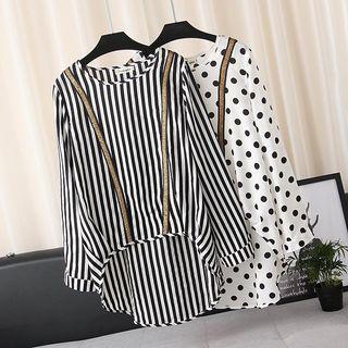 Crew-neck Long-sleeve Chiffon Top