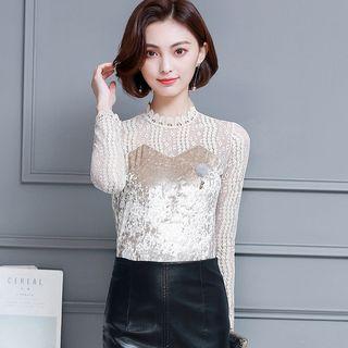 Mock Two-piece Long-sleeve Lace Panel Top