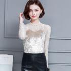 Mock Two-piece Long-sleeve Lace Panel Top