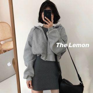 Cropped Zip Hoodie Gray - One Size