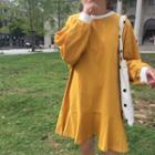 Long-sleeve A-line Ruffle Hem Dress