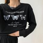 Butterfly-print Loose Sweatshirt