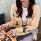 Patched Embroidered Retro Knit Cardigan Almond - One Size