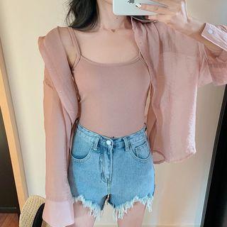Plain Long-sleeve Light Blouse / Plain Strap Top