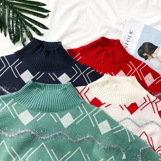 Glitter Mock-neck Printed Sweater