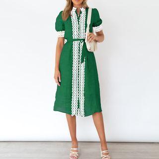Short-sleeve Stand Collar A-line Dress
