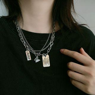 Couple Matching Butterfly Pendent Layered Chain Necklace Silver - One Size