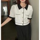 Puff-sleeve Color-block Shirt