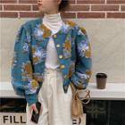 Floral Print Fleece Button-up Jacket