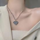 Checker Print Heart Necklace Black & White Heart - Silver - One Size