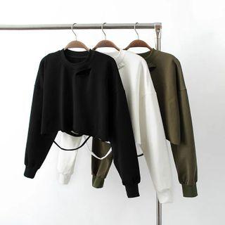 Long Sleeve Cut-out Plain Cropped Top