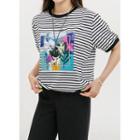 Flower-print Stripe Ringer T-shirt