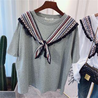 Printed Lace-up Short Sleeve Top