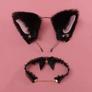 Set: Cat Ear Fleece Head Band + Choker