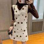 Turtleneck Long-sleeve Top / Dotted Sleeveless Mini Dress