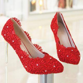 Lace Rhinestone Pumps