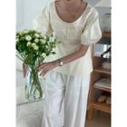 Puff-sleeve Scoop-neck Blouse