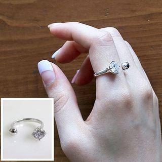 925 Sterling Silver Rhinestone Open Ring Platinum - One Size