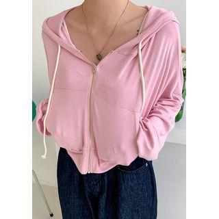 Drop-shoulder Short Zip Hoodie