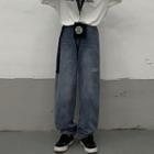 Washed Straight-leg Jeans With Lettering