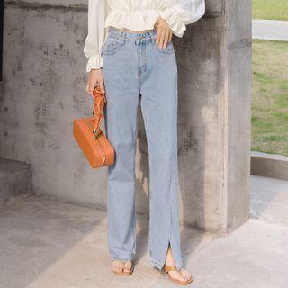 Slit High-waist Straight-leg Jeans