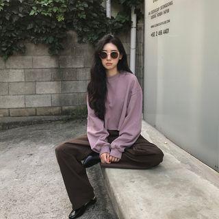 Drop-shoulder Crop Pullover Purple - One Size