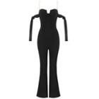 Faux Pearl Spaghetti-strap Straight-leg Jumpsuit