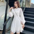 Long-sleeve Embroidered A-line Chiffon Dress