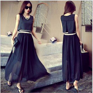 Mock Two-piece Midi Sleeveless Dress