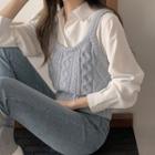 Puff-sleeve Shirt / Knit Camisole Top
