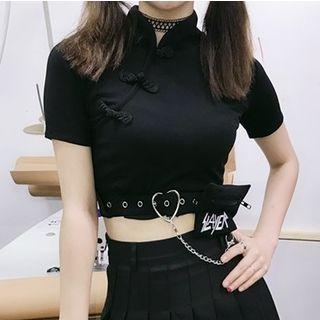 Hanfu Collared Short-sleeve Top Black - S