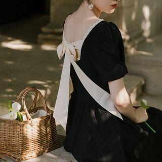 Two Tone Lace Open Back A-line Dress
