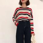 Color-block Stripe Knit Sweater Yellow - One Size
